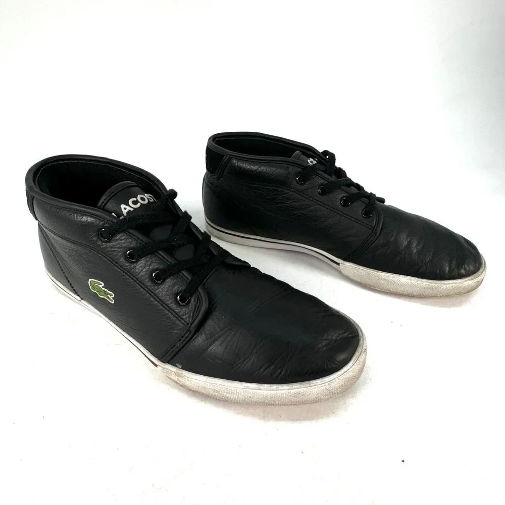 LACOSTE 'Ampthill LCR' Mens Size 9.5 US Shoes Black Leather Red & White Sole